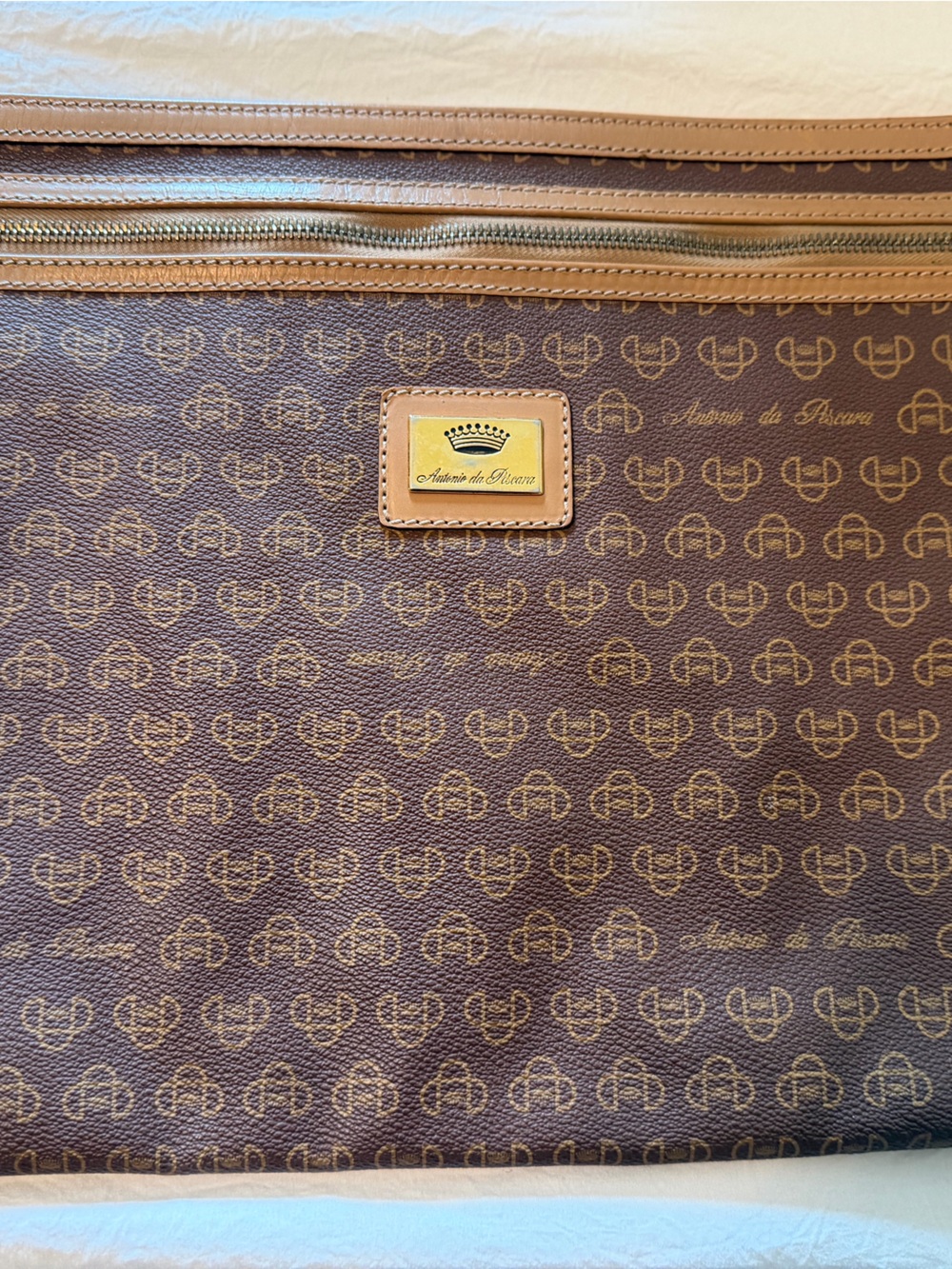Brown leather Portfolio/ Monogram Travel Bag by Antonia Da Pescara